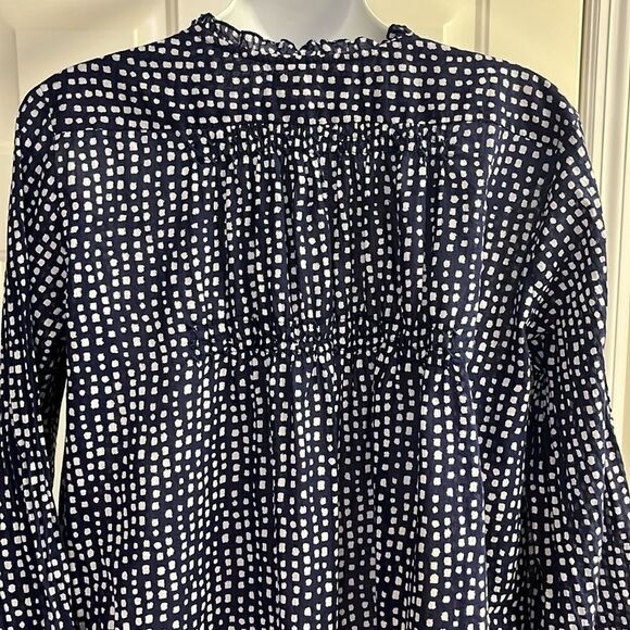 Lola Australia Navy Abstract Dotted Cotton Button Down V-Neck Ruffled Tunic- Lrg - Picture 6 of 10